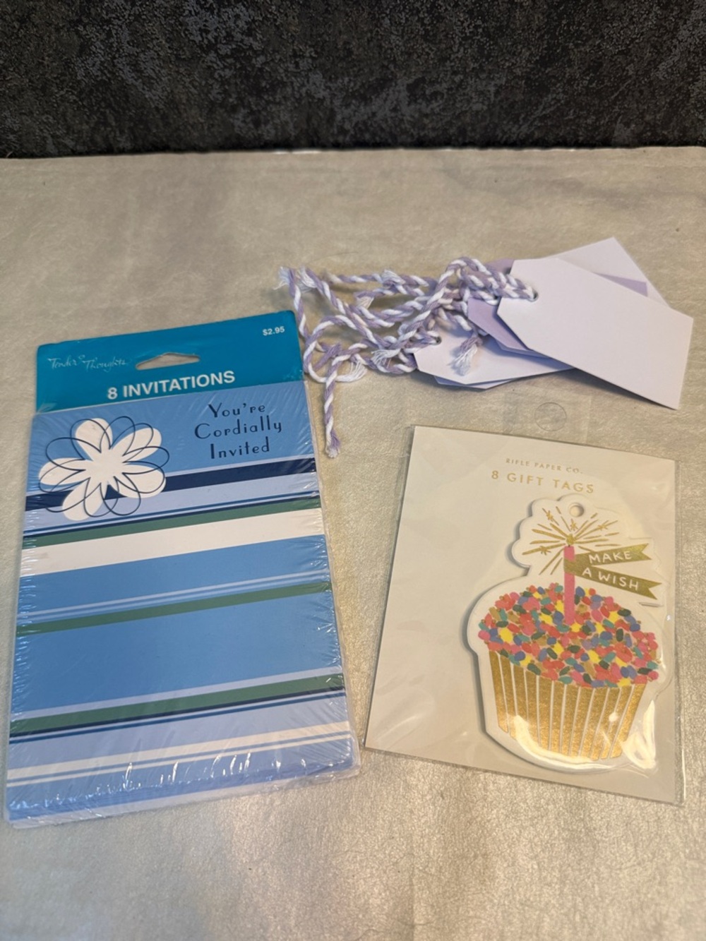 Rifle Paper Co. Blue Stripe Invitations with Cupcake Gift Tags